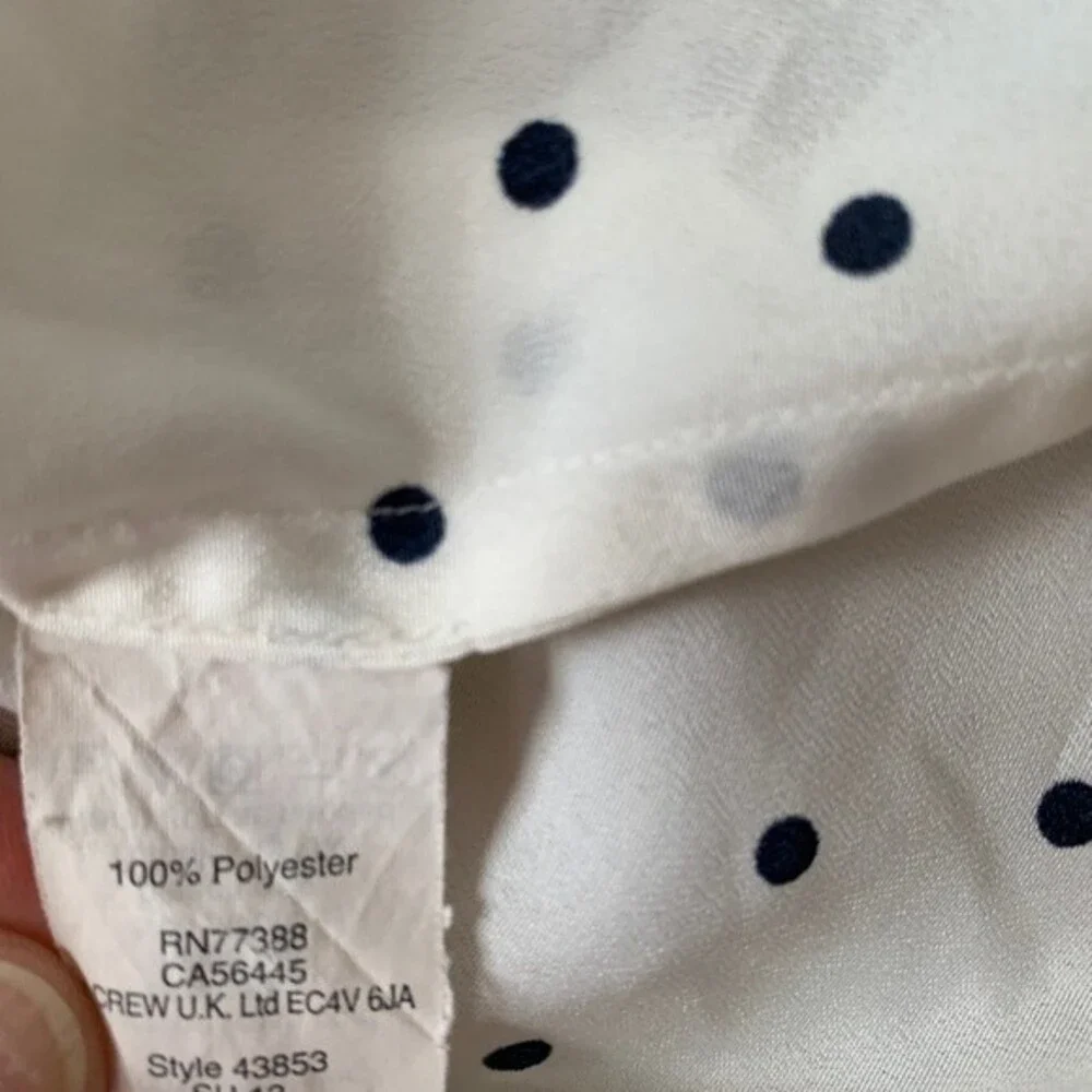 J. Crew Womens Ivory Black Dot Silky Ruffle Neck Sleeveless 1/2 Button Top Size